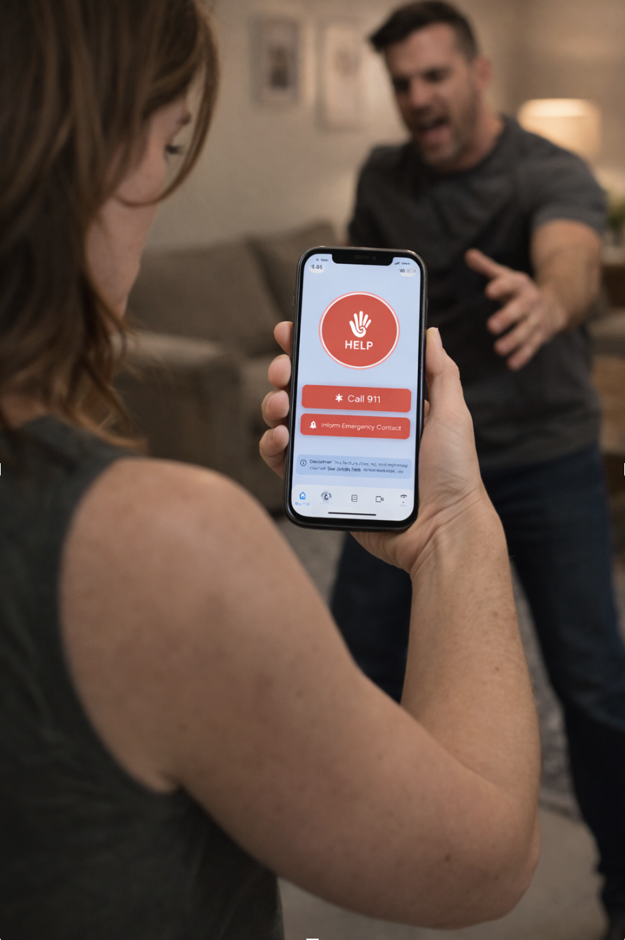 H.E.L.P. Aphelp-app-scenario-2p - Person using app with police officers