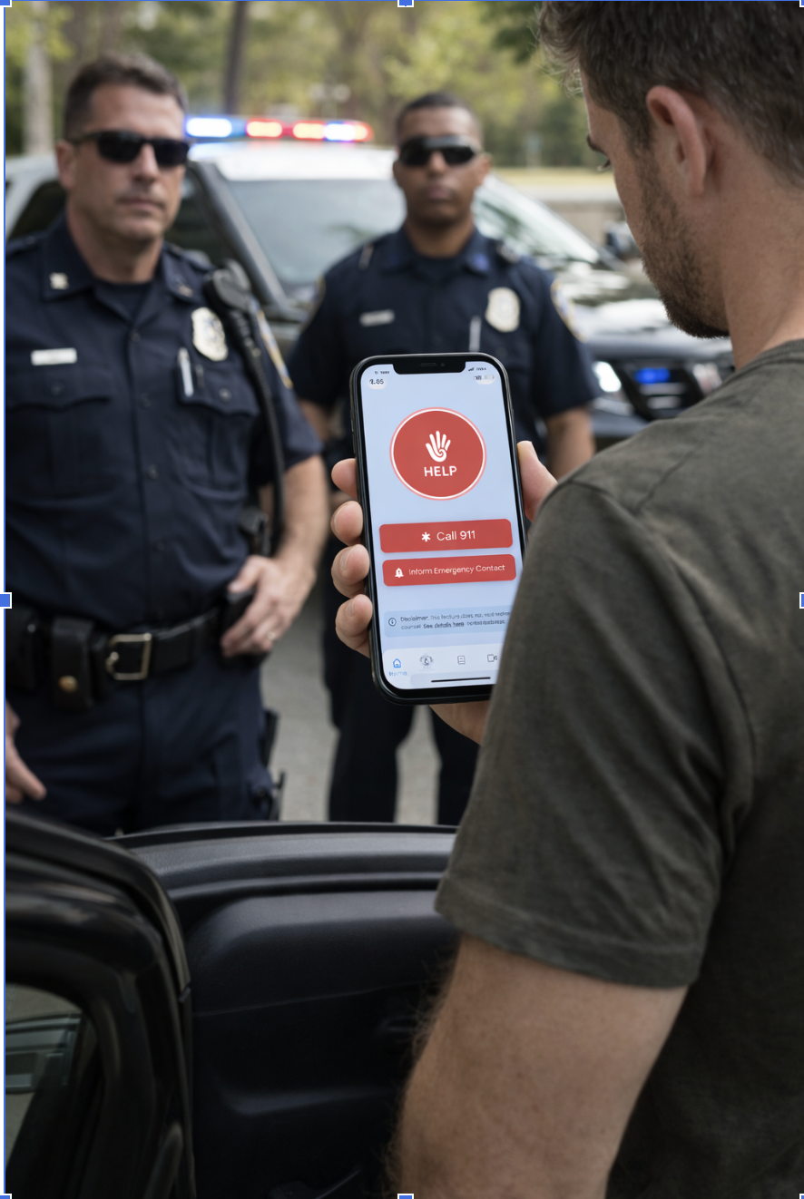 H.E.L.P. App - Emergency scenario with woman using app